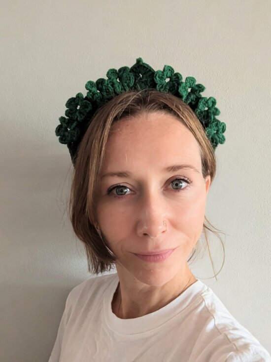 Hand Crochet 3D Floral Crown Headband Kelly Green Artisan main image 6